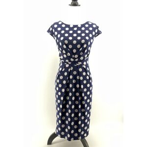 Eliza‎ J Dress Women's 4 Navy White Polka Dot Midi Classic Retro Office Brunch